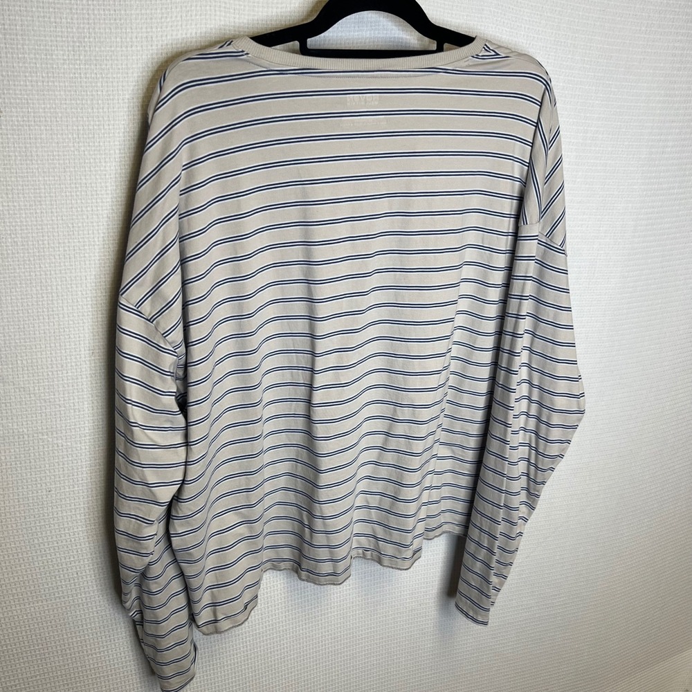 Haven Well Within Striped Henley Top XXL Beige Blue Organic Cotton Long Sleeve - Picture 3 of 6